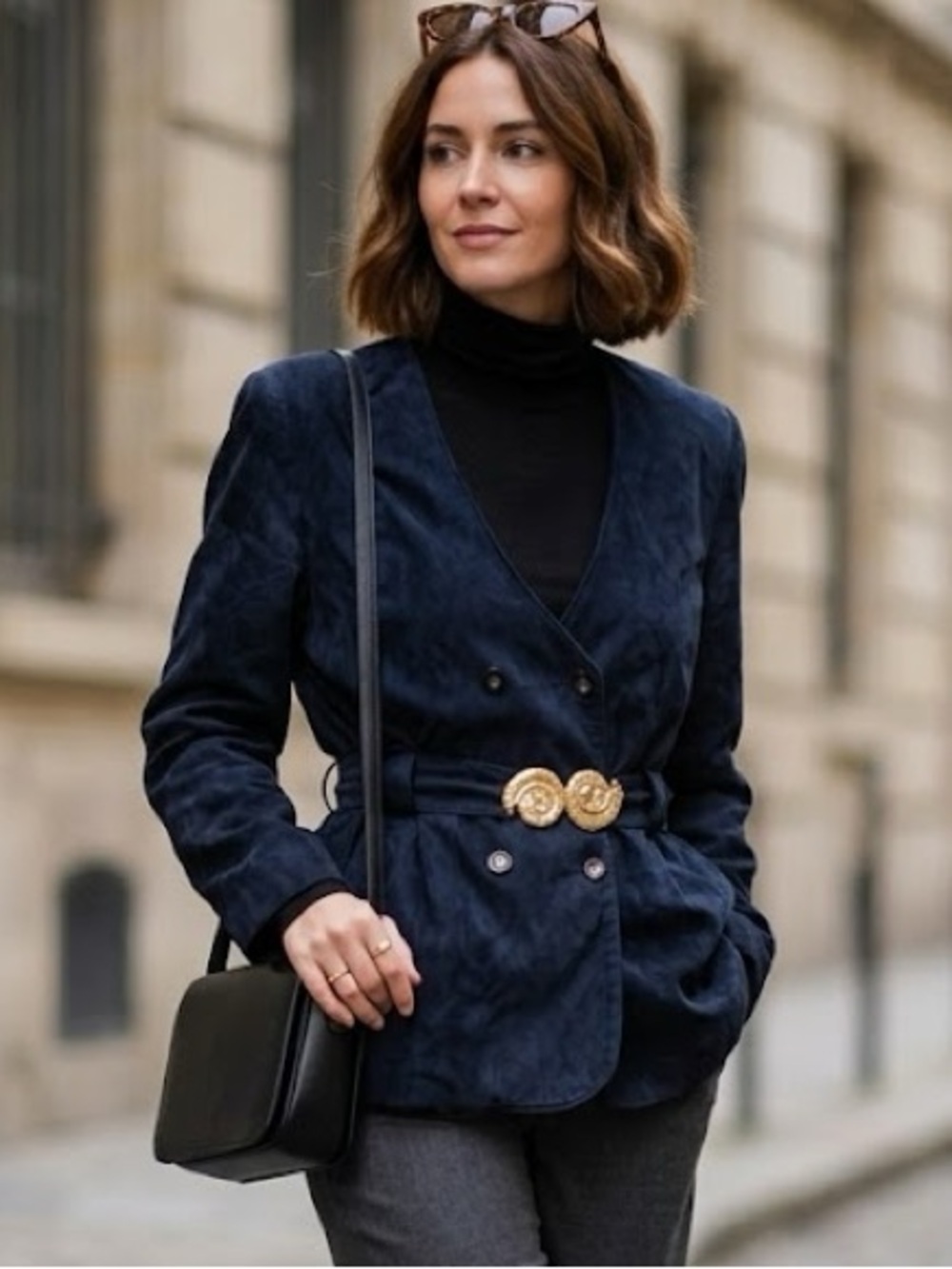 Daniel Marcus Made in Canada Navy Suede Jacket Vintage Snake Belt